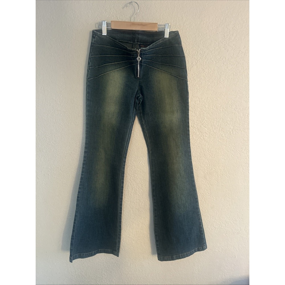 Vintage Women's Low Rise Stretchy Flare Kirsten Jeans Y2K Style M Heart Zipper